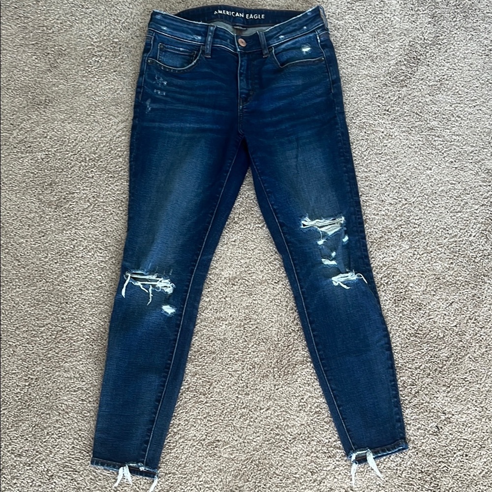 American Eagle Outfitters Women's Distressed Jeggings Blue Jeans